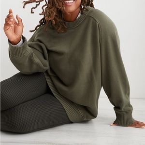 Aerie Down to Earth sweatshirt olive green French terry sweatshirt oversized